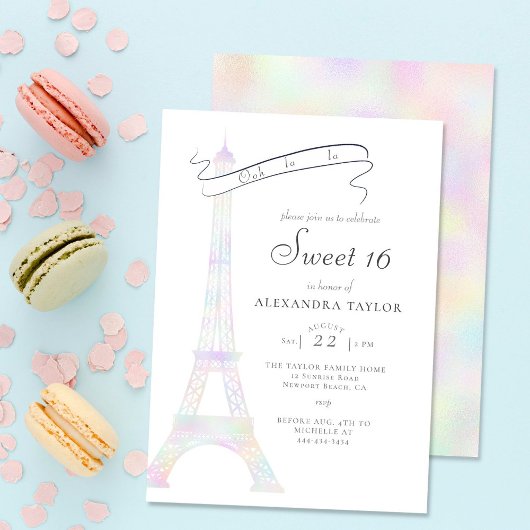 Boho Chic Iridescent Eiffel Tower Paris Sweet 16 Kaart