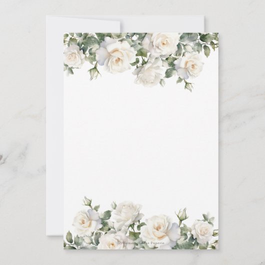 Boho chic ivoor witte rozen bloemenbruiloft kaart (Achterkant)