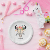 Boho Chic Koe schedel Bloemen Rustiek Bruiloft Mon Papieren Bordje (Feest)