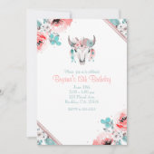 Boho Chic Koe Schedel Bloemen Verjaardagsuitnodigi Kaart (Voorkant)
