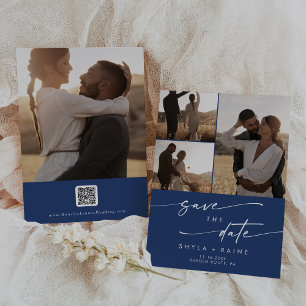 Boho chic koningsblauw multi foto QR code Save The Date