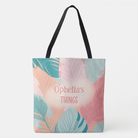 Boho chic koraal roze turquoise bladeren naam Baby Draagtas (Voorkant)