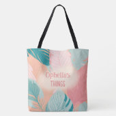 Boho chic koraal roze turquoise bladeren naam Baby Draagtas (Achterkant)