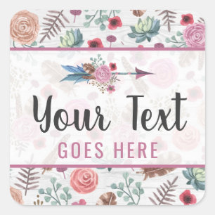 Boho Chic Landelijke Veer Pijl Waterverf Boheemse Vierkante Sticker