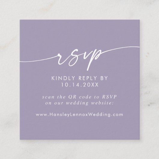 Boho Chic Lavendel Paarse Bruiloft QR Code RSVP Informatiekaartje (Voorkant)