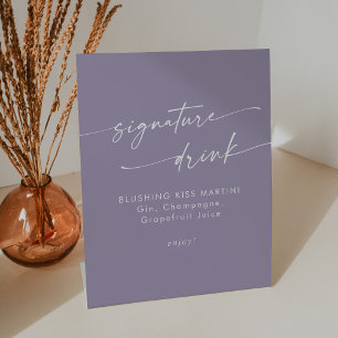 Boho Chic Lavendel Paarse bruiloft Signature Drink Reclamebord Met Voetstuk