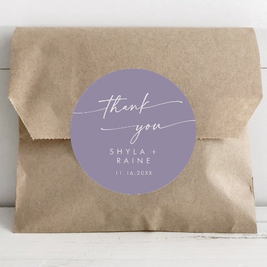 Boho chic lavendel Paarse dank u bruiloft gunst Ronde Sticker