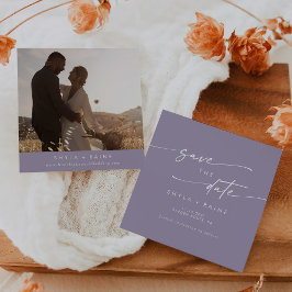 Boho Chic Lavendel Paarse Vierkant Foto Terug Save The Date