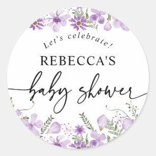 Boho Chic Lavender Baby shower Round Envelope Seal Ronde Sticker