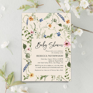 Boho Chic Little Wildflower Beige Boho Baby shower Kaart