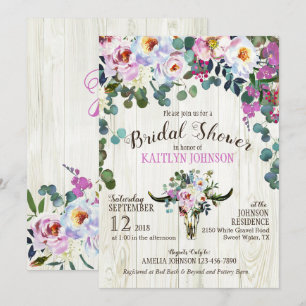 Boho Chic Longhorn Koe schedel Bloemen Vrijgezelle Kaart