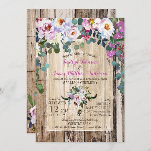 Boho Chic Longhorn Koe schedel bloemenbruiloft Kaart (Voorkant / Achterkant)