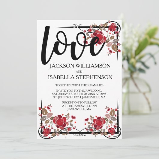 Boho Chic Love et Faire-part de mariage Rose (Debout devant)