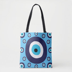 Boho Chic Lucky Grieks Evil Eye Blauw en Wit Draagtas