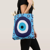 Boho Chic Lucky Grieks Evil Eye Blauw en Wit Draagtas (Dichtbij)