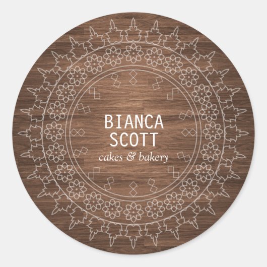 Boho Chic Mandala op Donker Hout Ronde Sticker (Voorkant)