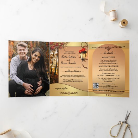 Boho Chic Mariage de automne Tri-fold Faire-part d (Intérieur)