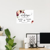 Boho chic marsala bloemen trouwelcome bord poster (Thuiskantoor)