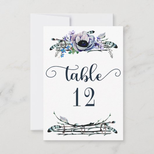 Boho Chic Menthe & Marine Numéro de Table Floral S (Devant)