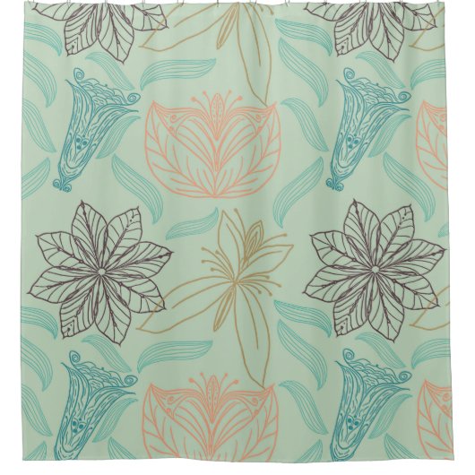 Boho-Chic Mint Floral Blossom Pattern Douchegordijn (Voorkant)