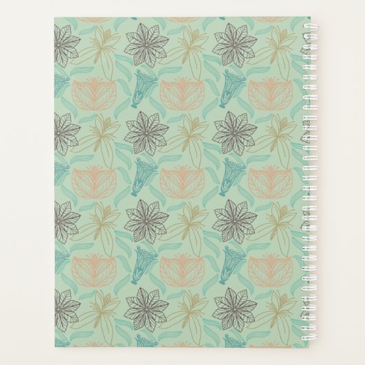 Boho-Chic Mint Floral Blossom Pattern Planner (Achterkant)