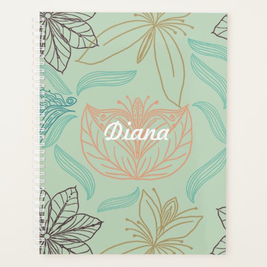 Boho-Chic Mint Floral Blossom Pattern Planner (Voorkant)