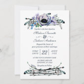 Boho Chic Mint & Navy Floral Faire-part de mariage (Devant)
