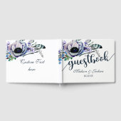 Boho Chic Mint & Navy Floral Wedding Monogram Gastenboek (Volledig)