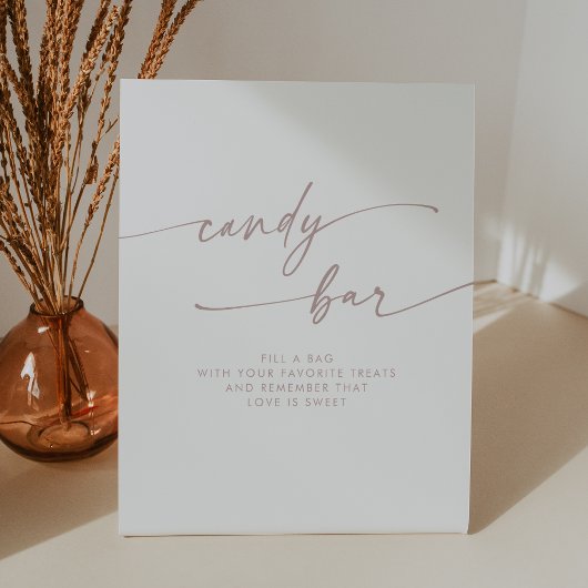 Boho Chic Modern Blush Roze Snoep Bar Wedding Reclamebord Met Voetstuk