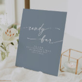Boho Chic Modern Dusty Blue Snoep Bar Wedding Reclamebord Met Voetstuk