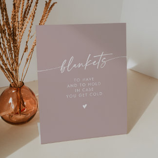 Boho Chic Modern Dusty Roos Roze Deken Trouwen Reclamebord Met Voetstuk