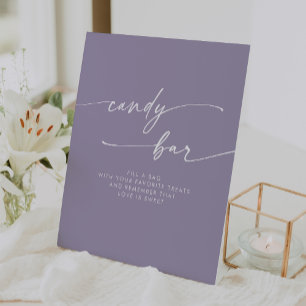 Boho Chic Modern Lavendel Paarse Snoep Bar bruilof Reclamebord Met Voetstuk