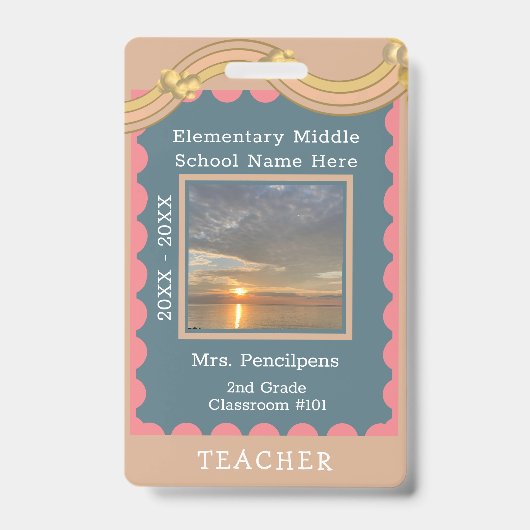 Boho Chic Modern Rainbow Custom Teacher ID Badge (Front)