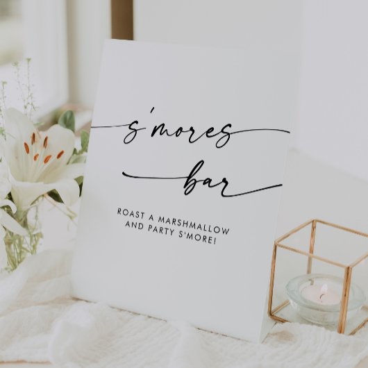 Boho Chic Modern Zwart-wit Smores bruiloft Reclamebord Met Voetstuk