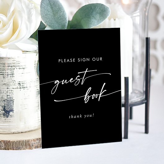 Boho Chic Moderne Blanc Noir Mariage Livre d'invit