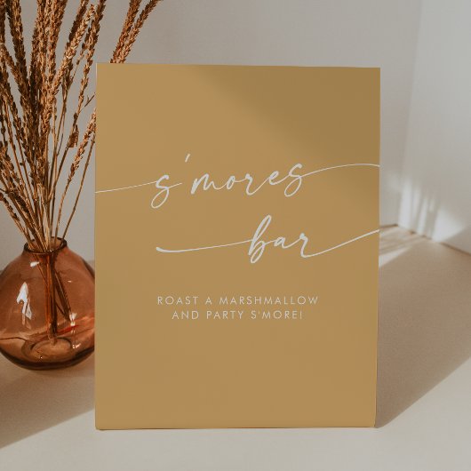 Boho Chic Moderne Gele Marigold Smores Huwelijk Reclamebord Met Voetstuk
