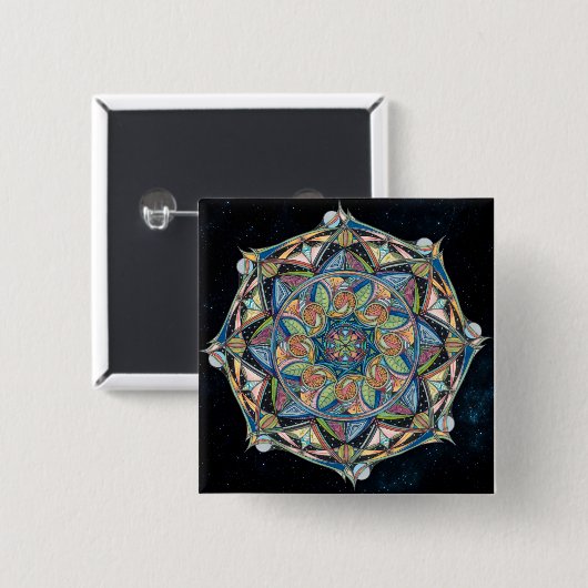 Boho-chic Multicolor Mandala Button (Voorkant /achterkant)