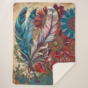 Boho Chic Mysterious Mandala Feather Sherpa Deken