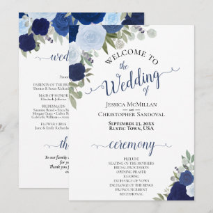 Boho Chic Navy & Stof Blauwe Rozen Elegante Trouwd Programma