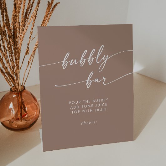 Boho Chic Neutral Taupe Bubbly Bar Wedding Reclamebord Met Voetstuk