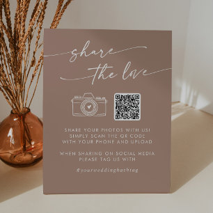 Boho Chic Neutral Taupe Deel de Liefde QR Code Reclamebord Met Voetstuk
