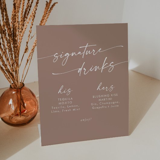 Boho Chic Neutral Taupe Wedding Signature Drinken Reclamebord Met Voetstuk