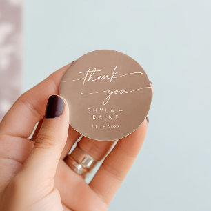 Boho chic neutrale Taupe dank u bruiloft gunst Ronde Sticker