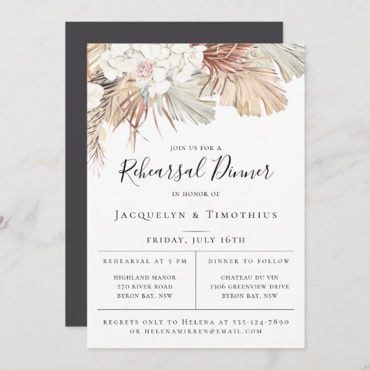 Boho-Chic Oerwoud Botanical Rehearsal Dinner Invit Aankondiging (Voorkant / Achterkant)