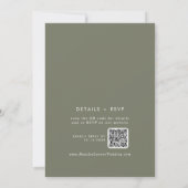Boho Chic Olijf Groen Monogram QR Code Bruiloft Kaart (Achterkant)