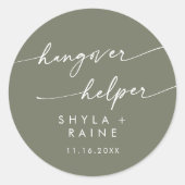 Boho Chic Olive Green Hangover Helper Favor Ronde Sticker (Voorkant)