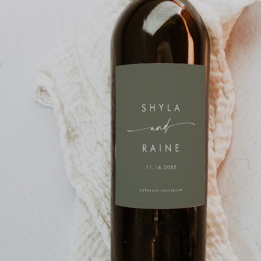Boho Chic Olive Vert Mariage Vins Étiquettes