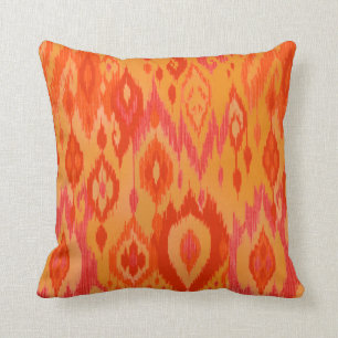 Boho Chic oranje saffraanrood Ikat Tribal Tapestry Kussen
