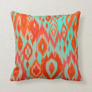 Boho Chic oranje turquoise Ikat Tribe Tapestry Kussen