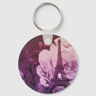 Boho chic paars floral Girly Paris Eiffeltoren Sleutelhanger